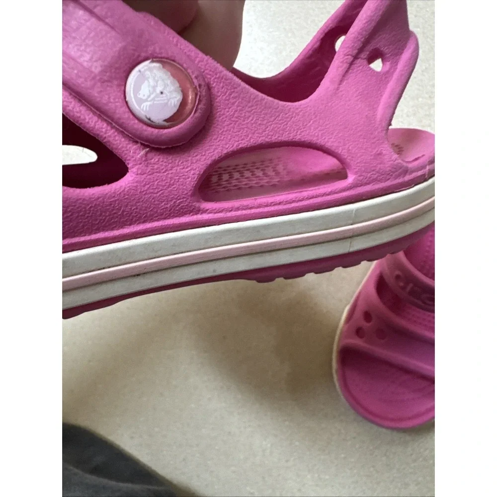 Crocs Crocband II Pink White Slip On Comfort Sandals Shoes Youth Girls Size 8
